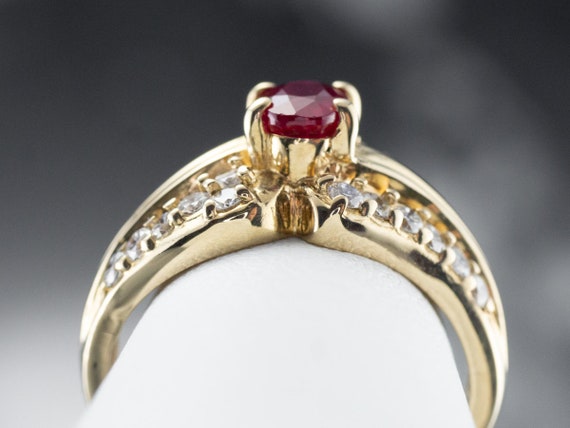14K Yellow Gold Ruby Diamond Ring, Anniversary Ri… - image 8