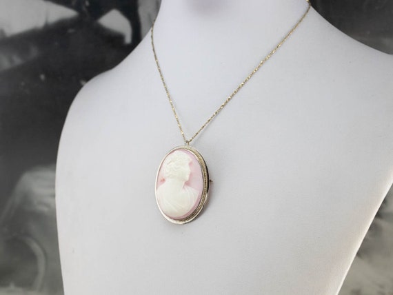 Pink Shell Cameo Brooch or Pendant, Oval Cameo Pe… - image 9