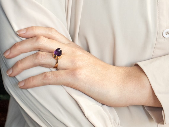 Amethyst High Dome Gold Statement Ring, Vintage A… - image 4