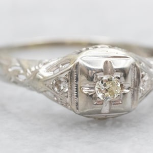 Art Deco Inspired Old Mine Cut Diamond Engagement Ring, Diamond Engagement, Engagement Ring, Old Mine Cut Diamond, White Gold Ring A52367