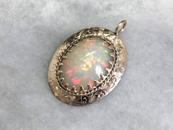 Collector's Quality, Ethiopian Opal Pendant in Antique Rose Gold