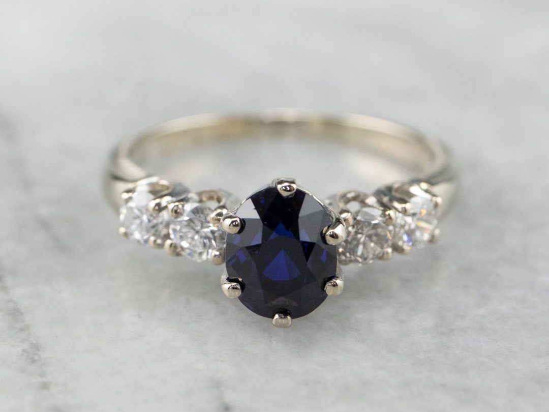 Sapphire and Diamond Engagement Ring Sapphire Anniversary - Etsy