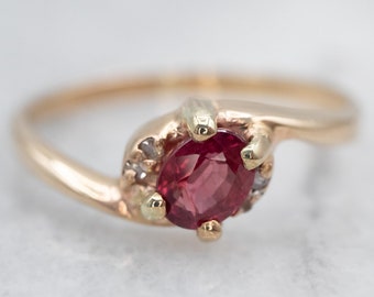 14K Yellow Gold Ruby Bypass Ring, Diamond Accents