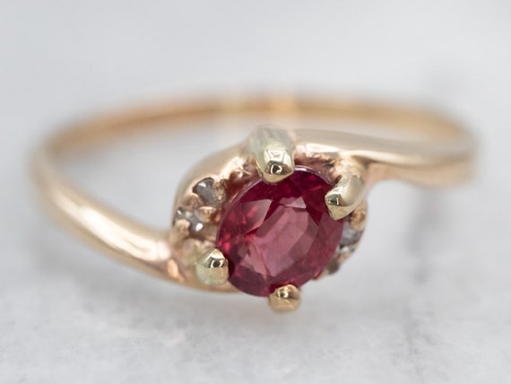 14K Yellow Gold Ruby Bypass Ring, Diamond Accents… - image 1