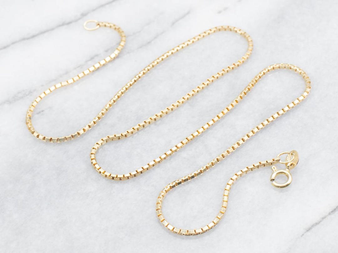 14K Gold Box Chain Necklace, Yellow Gold Necklace, Pendant Chain ...