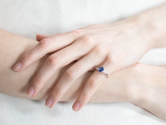 Retro Sapphire Platinum Engagement Ring, Vintage … - image 10