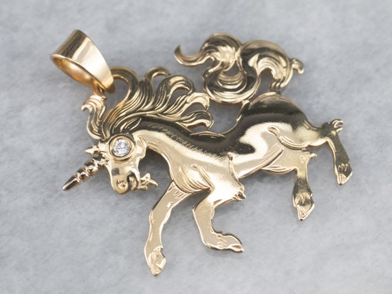 Gold and Diamond Magical Unicorn Pendant, Gold Un… - image 2