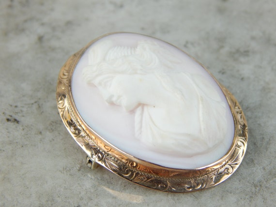 Antique Conch Shell Cameo in  Rose Gold Frame 613… - image 2