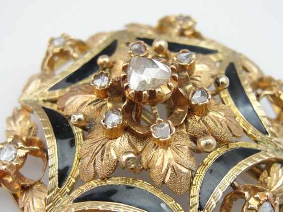 Antique Rose Cut Diamond Brooch, Victorian Era Fe… - image 1