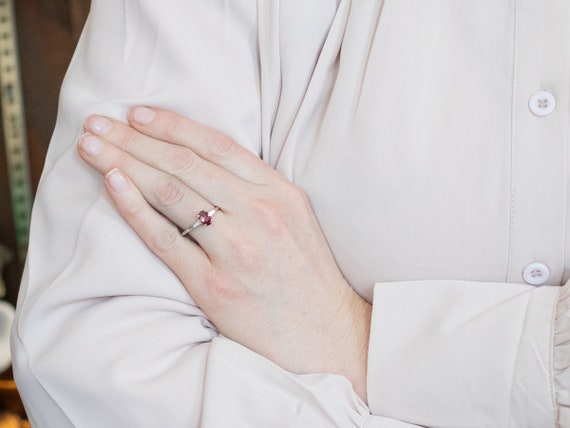 1950s Platinum Ruby Ring, Diamond Accents - image 5