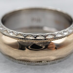 Two Tone Gold Band, Wide Gold Band, Unisex Wedding Band, Pattern Band, Stacking Band, Unisex Wedding Band, 14K Gold Band A5257