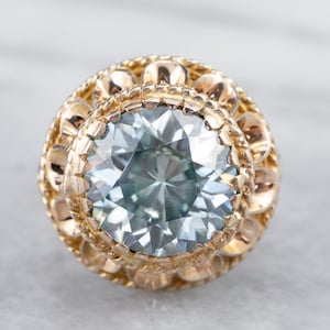 Large Blue Zircon Cocktail Ring, Yellow Gold Zircon Statement Ring, Blue Zircon Filigree Ring, Zircon Jewelry, Gifts for Her XKF8HNEF