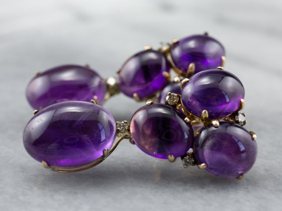 Amethyst Cabochon Drop Earrings, Amethyst and Dia… - image 1