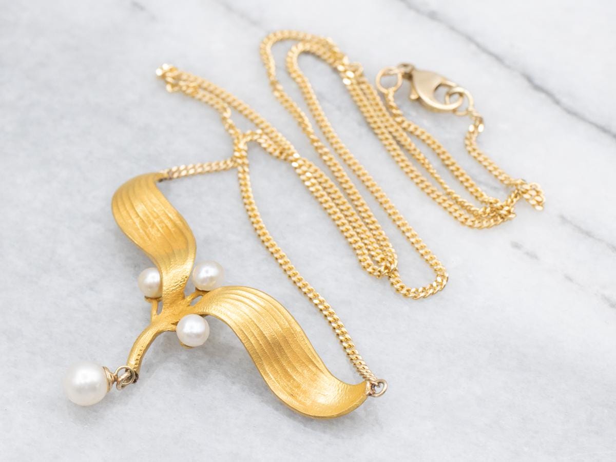 アンティーク 14K ゴールド パール ネックレス、ベルエポック アール 