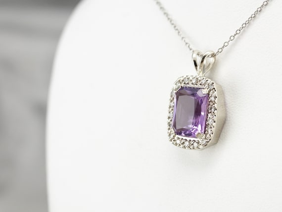 Amethyst Halo Pendant, Amethyst and Diamond, Amet… - image 5