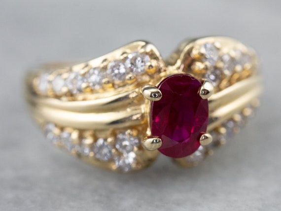14K Yellow Gold Ruby Diamond Ring, Anniversary Ri… - image 2