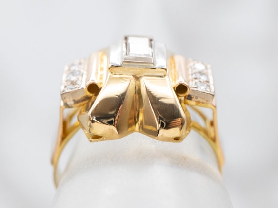 Vintage Diamond Tank Ring, Two Tone Gold Diamond … - image 4