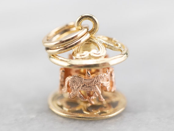 Two Tone Gold Carousel Charm, Vintage Carousel Cha