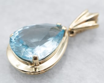 Colgante de oro amarillo de 14 quilates con topacio azul en forma de lágrima, 8,20 quilates