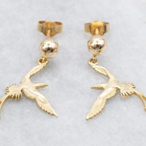 Golden Bird of Paradise Drop Earrings, Yellow Gold Earrings, Nature Jewelry, Bird Earrings, Gifts for Her, Bird Jewelry A65652