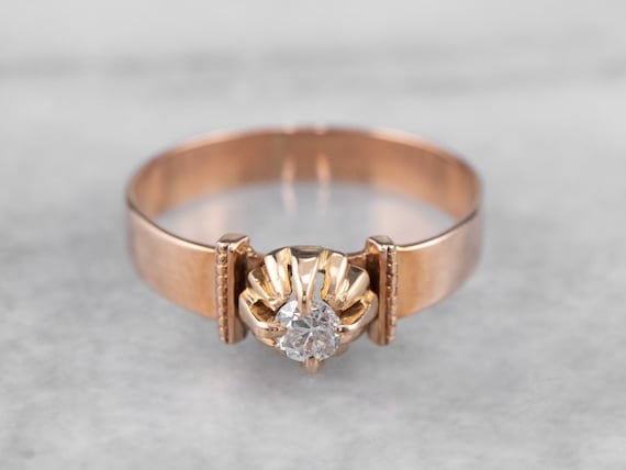 Antique Buttercup Diamond Ring, Rose Gold Diamond… - image 1