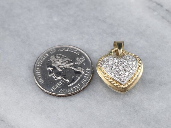 Diamond Heart Pendant, Two Tone Gold Diamond Pend… - image 7