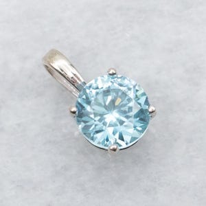 Blue Zircon Solitaire Pendant, White Gold Zircon Pendant, Layering Pendant, Zircon Necklace, Birthstone Pendant, Round Stone Pendant A47294