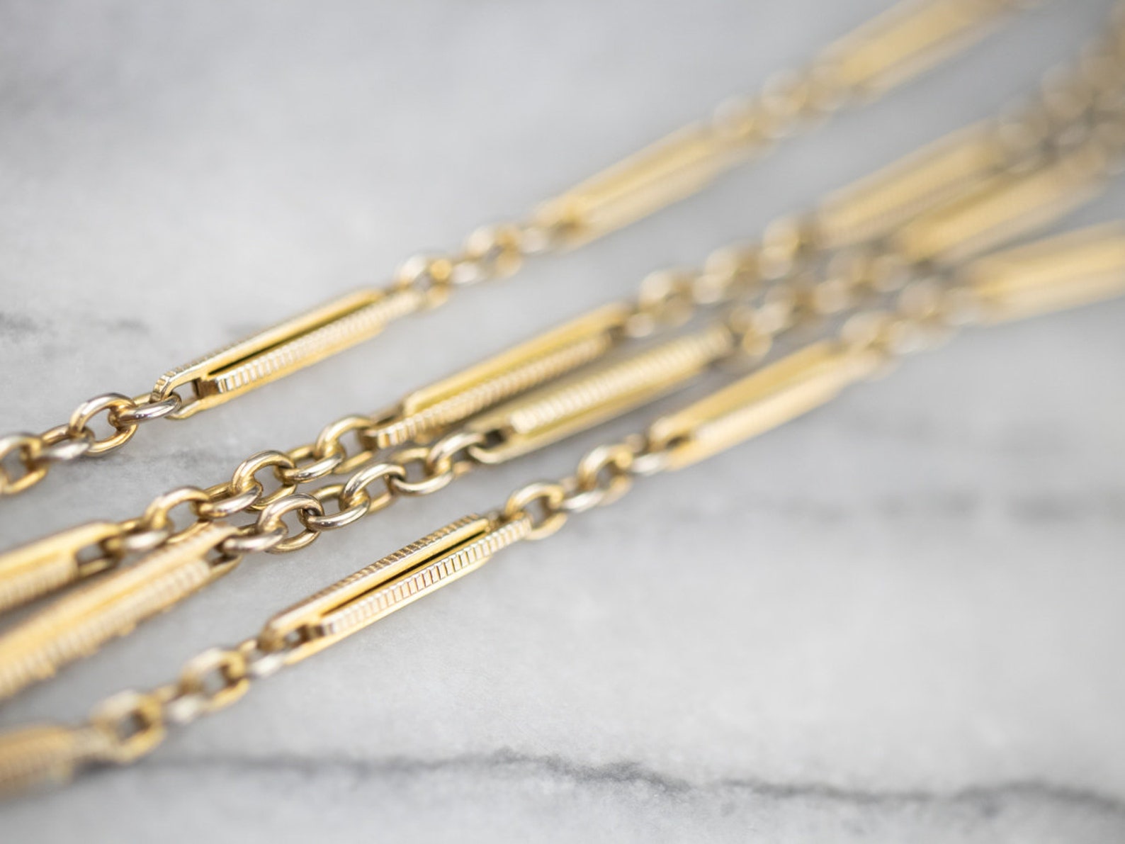 Long Retro Era Link Chain Rectangle Link Chain Yellow Gold Etsy