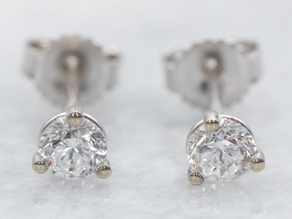 White Gold Diamond Stud Earrings, White Gold Stud… - image 1
