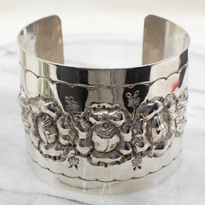 Sterling Silver Wide Floral Chased Cuff Bracelet, Sterling Silver Cuff Bracelet, Cuff Bracelet, Cuff, Floral Bracelet, Wide Cuff A30204