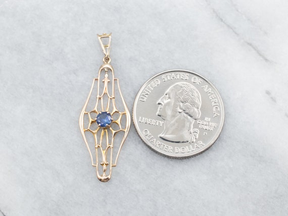 Antique Sapphire Gold Filigree Pendant, Sapphire … - image 3
