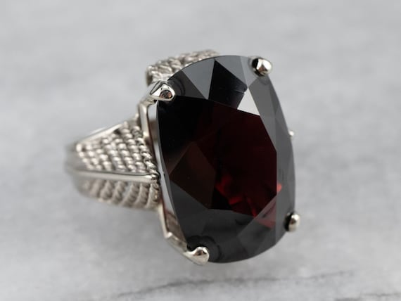 Bold Garnet Gold Cocktail Ring, Cushion Cut Garne… - image 1