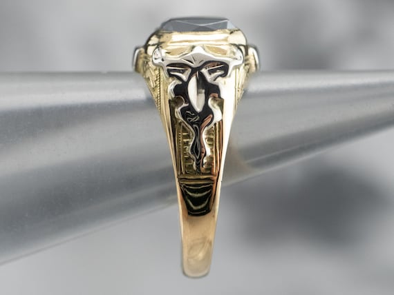 18K Two Toned Gold Hematite Ring, Vintage Hematit… - image 9