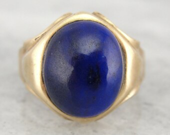 Retro Era Lapis Lazuli Ring with High Domed Center, Simple Setting