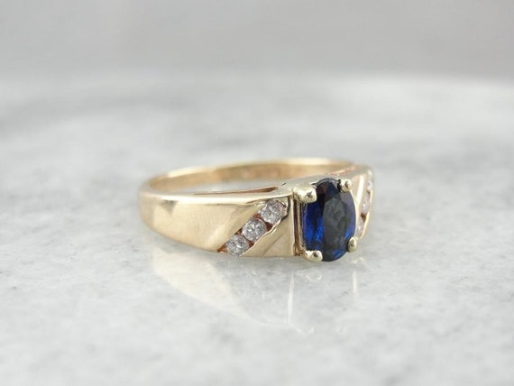 Deep Blue Sapphire And Diamond Ladies Ring 65UE3E… - image 2