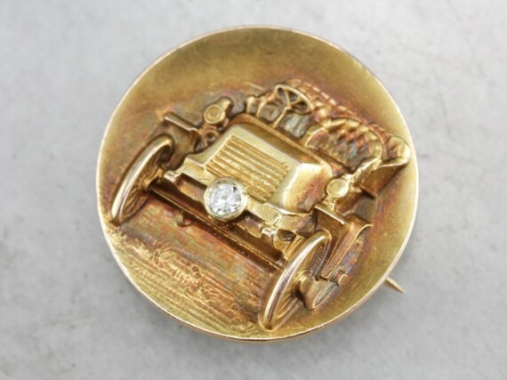 Vintage Car Brooch, Yellow Gold and Diamond Brooc… - image 3