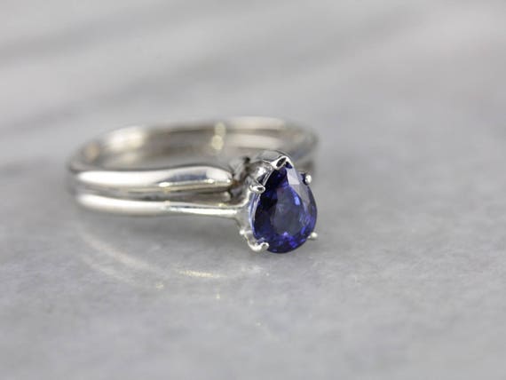 Pear Cut Sapphire Solitaire Engagement Ring, Sapp… - image 2