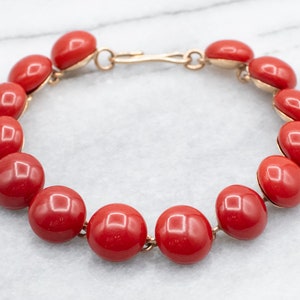 Vintage Coral Bracelet, Coral Cabochon Bracelet, Red Coral Bracelet, Gemstone Bracelet, Layering Bracelet, Coral Jewelry A39556
