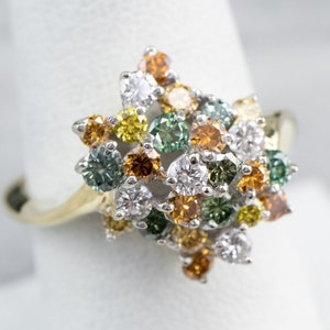 Colorful Diamond Cluster Ring, Modern Diamond Cocktail Ring, Multi Gemstone Ring, Diamond Anniversary, Gemstone Statement Ring Z8PU4093 image 7