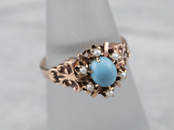 Victorian Era Glass Turquoise Ring, Glass Turquoi… - image 7