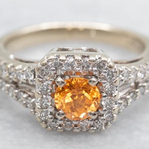 Modern Gold Spessartite Garnet Ring, Garnet and Diamond Ring, Orange Garnet Ring, Garnet Jewelry, Gifts for Her A53740