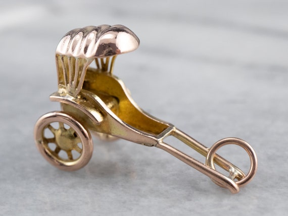 14K Gold Rickshaw Charm, Carriage Charm, Travel C… - image 3