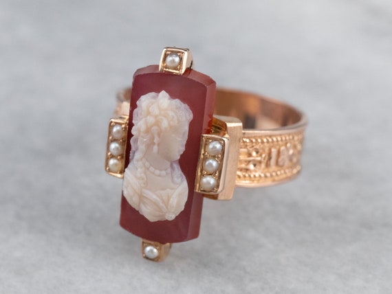 Victorian Sardonyx Cameo Ring, Antique Rose Gold … - image 3