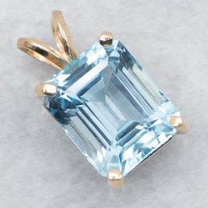 Yellow Gold Emerald Cut Blue Topaz Solitaire Pendant, Blue Topaz Pendant, Topaz Solitaire Pendant, Blue Topaz, Solitaire Pendant A40339