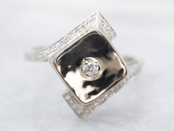 Modernist 14K White Gold Diamond Bypass Ring - image 1