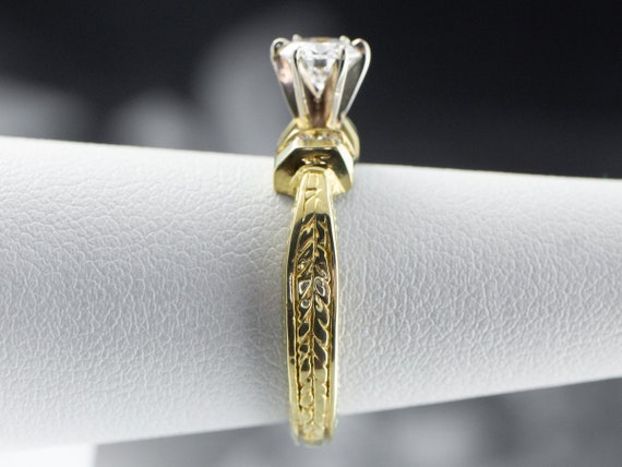 18K Gold Diamond Engagement Ring, Wheat Pattern B… - image 9