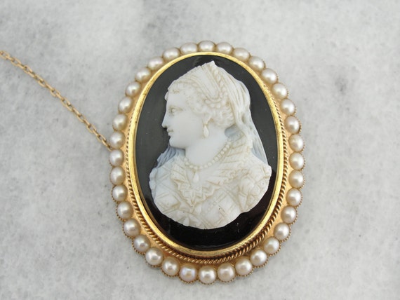 Antique Victorian Mourning Pendant, Seed Pearl Br… - image 2