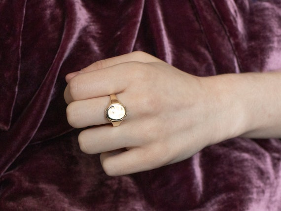 Vintage Gold Signet Ring, Unisex Signet Ring, Yel… - image 9