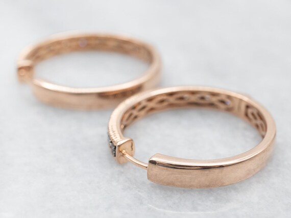 Rose Gold Levian Chocolate Diamond Hinged Hoop Ea… - image 3