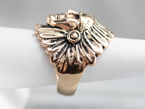 14K Yellow Gold Native American Chief Ring, Size 8 - image 9